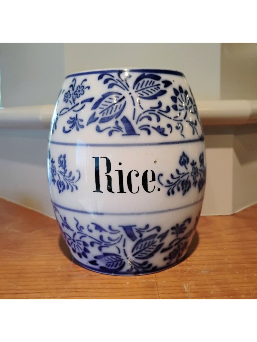 Antique VTG German Stoneware Rice Blue Onion Porcelain Canister Jar Crock No Lid